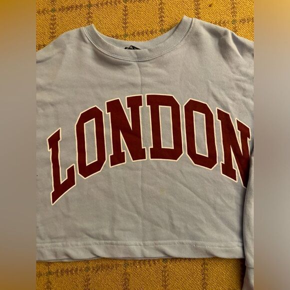 Zara gray cropped boxy crew neck long sleeved sweatshirt with London text L - Picture 3 of 10
